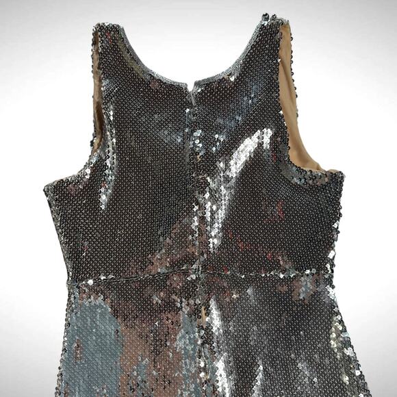 Paco Rabanne Silver Sequin Cut Out Gown Maxi Dress Size US 12 FR 44 Spring '24 - Picture 7 of 16